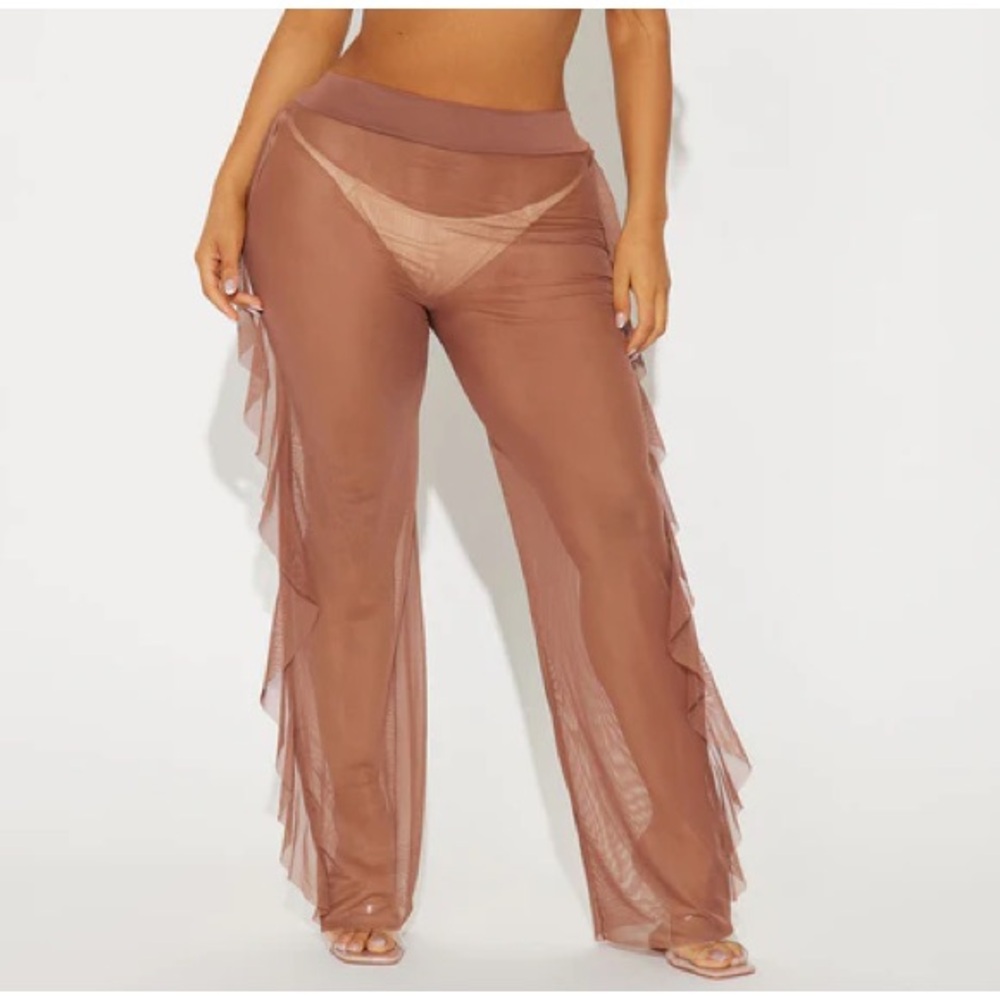 Fashion Nova Sunshine See-Through Cover Up Pant Mocha